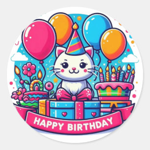 Adesivo Gatinho Adorável Feliz Aniversário