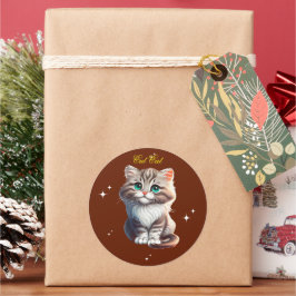 Adesivo Gatinho Atraente Cinza Tabby Fofo com Olhos Azuis 