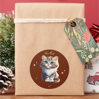Adesivo Gatinho Atraente Cinza Tabby Fofo com Olhos Azuis