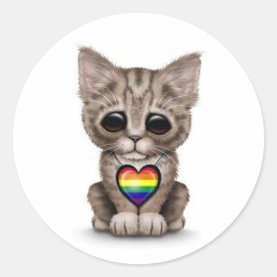 Adesivo Gatinho Bonito com Coração Orgulho gay Arco-Íris,