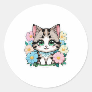 Adesivo Gatinho Bonito com Vinheta Flor