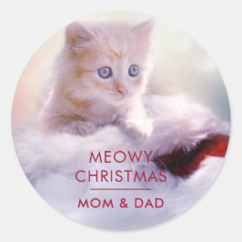 Adesivo Gatinho Bonito Descansando em um Papai Noel Feliz