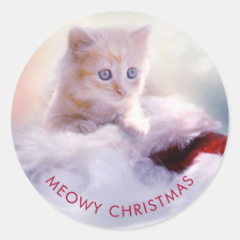Adesivo Gatinho Bonito Descansando em um Papai Noel Feliz