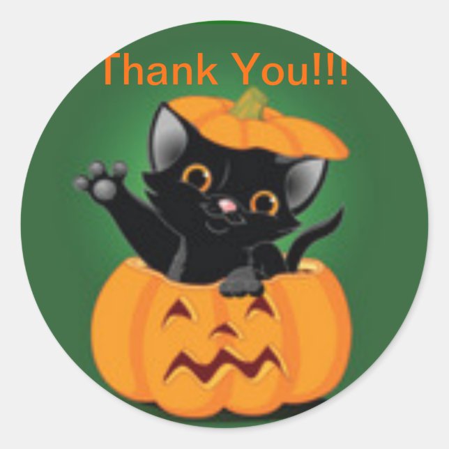 Adesivo Gatinho Bonito Halloween Obrigado Sticker (Frente)