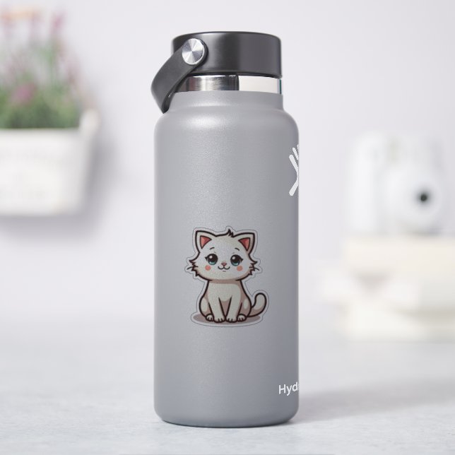 Adesivo Gatinho Branco Brincalhão – Chibi Sticker (HidroFlask)
