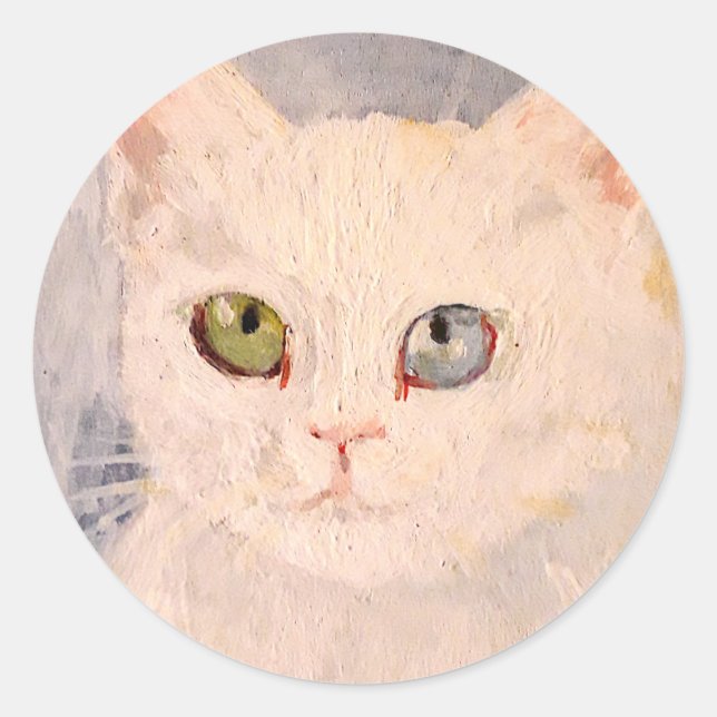 Adesivo Gatinho Branco com Olho Azul e Olho Verde Clássico (Frente)