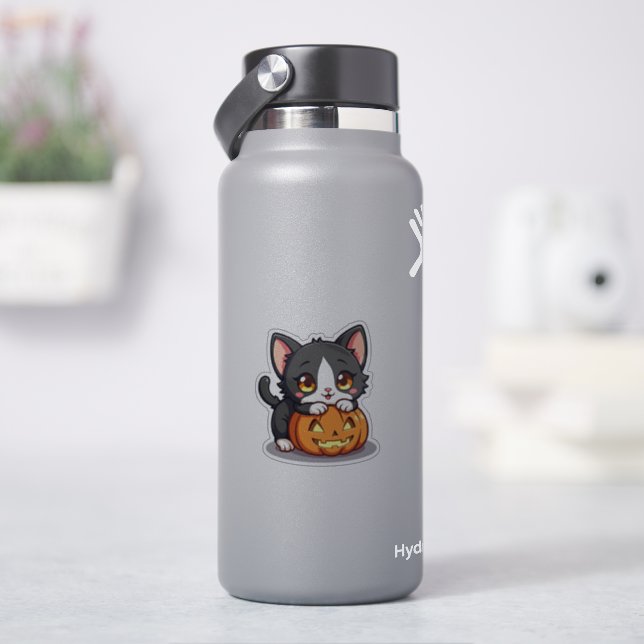 Adesivo Gatinho branco e preto bonito - Vinheta assustador (HidroFlask)