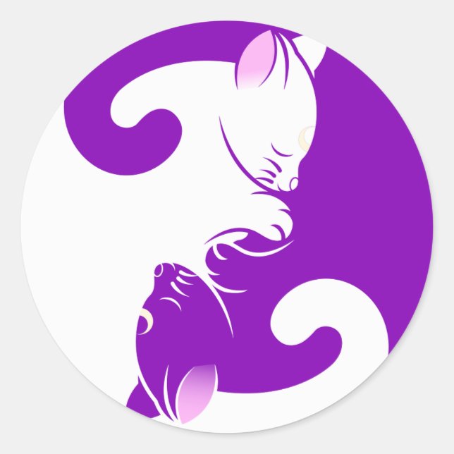 Adesivo Gatinho branco roxo Yin Yang Sticker (Frente)