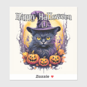 Adesivo Gatinho Bruxo Feliz Halloween