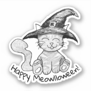 Adesivo Gatinho Bruxo Halloween