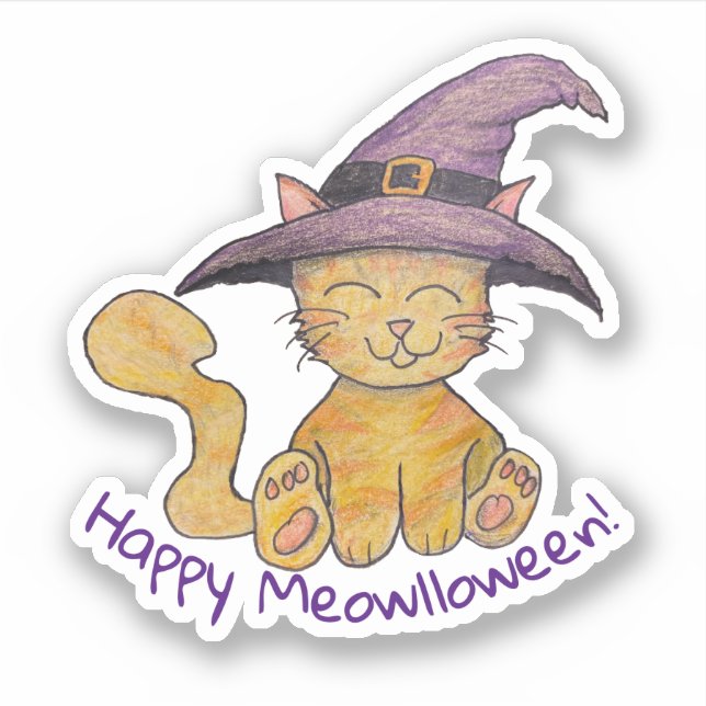Adesivo Gatinho Bruxo Halloween (Frente)
