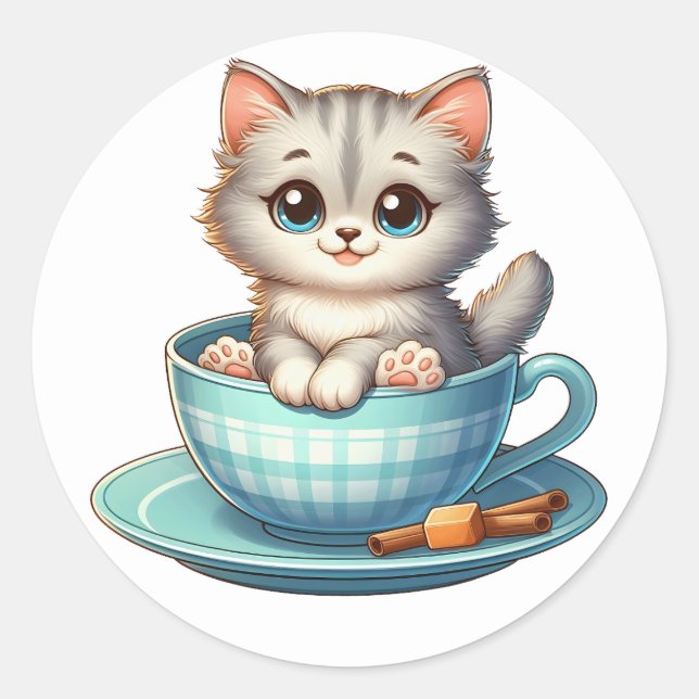 Adesivo Gatinho com palhetas de chá (Frente)