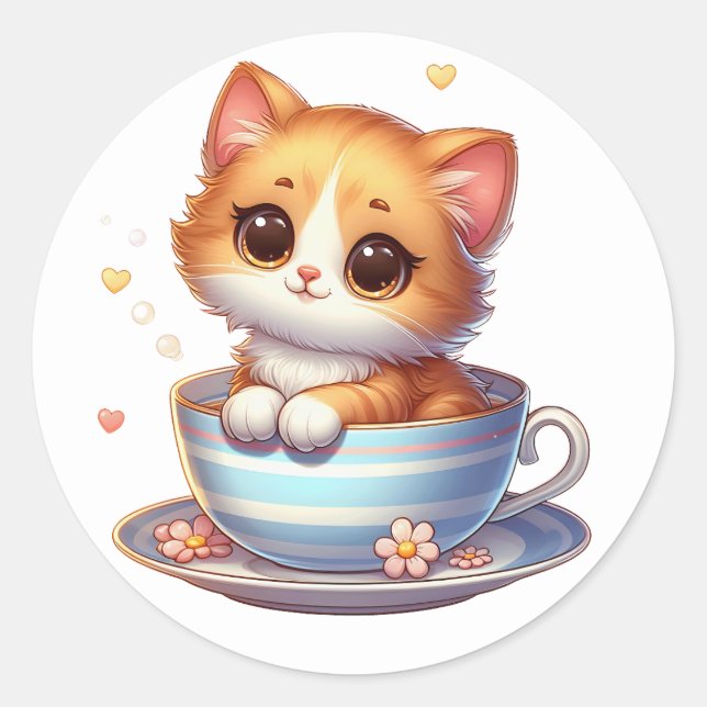 Adesivo Gatinho com palhetas de chá (Frente)