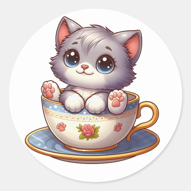 Adesivo Gatinho com palhetas de chá (Frente)