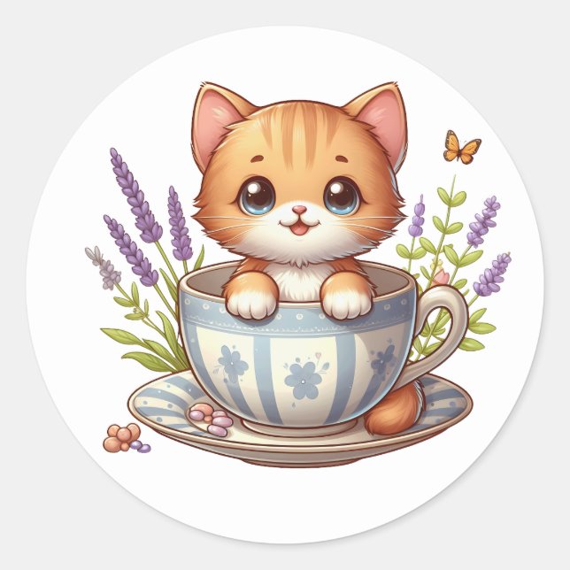 Adesivo Gatinho com palhetas de chá (Frente)