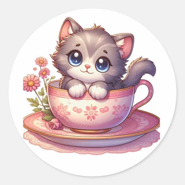 Adesivo Gatinho com palhetas de chá (Frente)