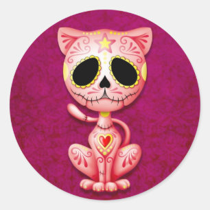 Adesivo Gatinho cor-de-rosa do açúcar do zombi