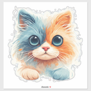 Adesivo Gatinho de Desenho Adorável Com Olhos Grandes