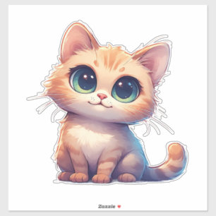 Adesivo Gatinho de Desenho Animado Adorável Com Olhos Gran