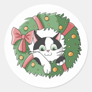 Adesivo Gatinho de desenho animado de Natal pendurado fofo