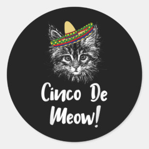 Adesivo Gatinho De Gato Engraçado Meow Cinco De Mayo Camis
