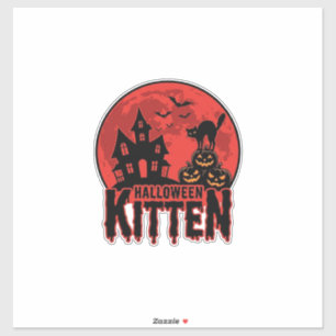 Adesivo Gatinho de Halloween Casa Assombrada Gato Gráfico_
