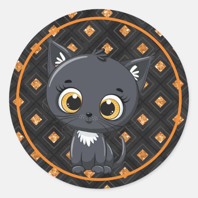 Adesivo Gatinho de Halloween com Laranja e Preto (Frente)