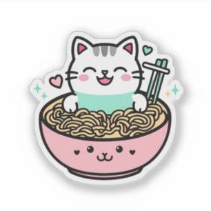 Adesivo Gatinho de macarrão - Kawaii Ramen Cat