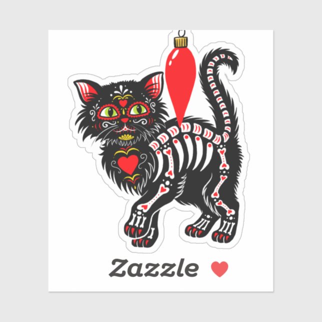 Adesivo Gatinho de Natal Dia De Los Cute (Folha)