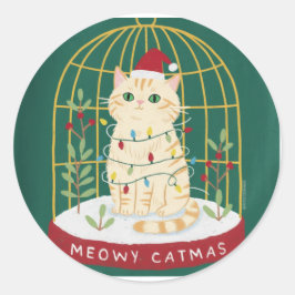 Adesivo Gatinho de Natal Meowy Gato Laranja na Gaiola Glob