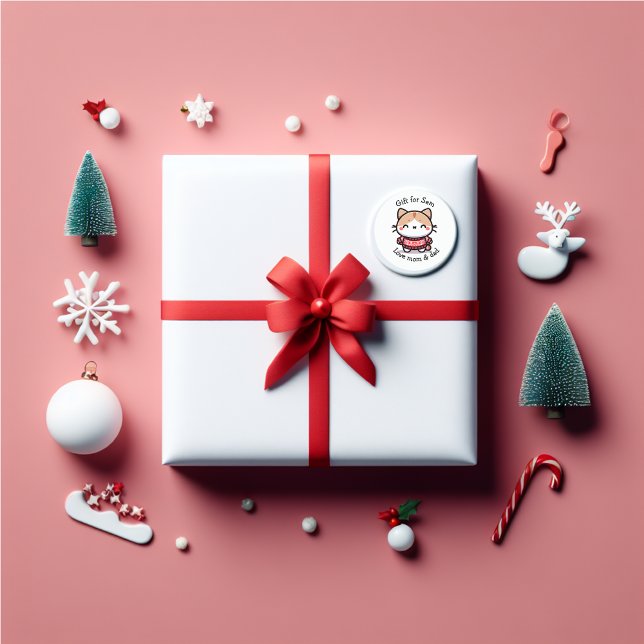 Adesivo Gatinho de suéter de Natal bonito (Cute kitty personalized name Christmas sticker. A beautiful kitty in kawaii style.)