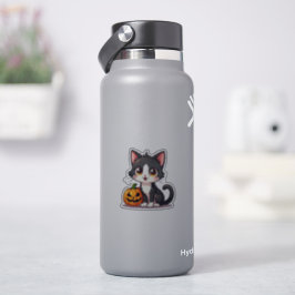 Adesivo Gatinho Divertido de Halloween – Chibi Preto e Bra