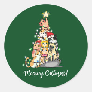Adesivo Gatinho Divertido Meow Natal Gatos Árvore de Natal