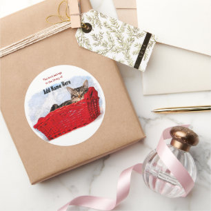 Adesivo Gatinho do sono na cesta vermelha brilhante