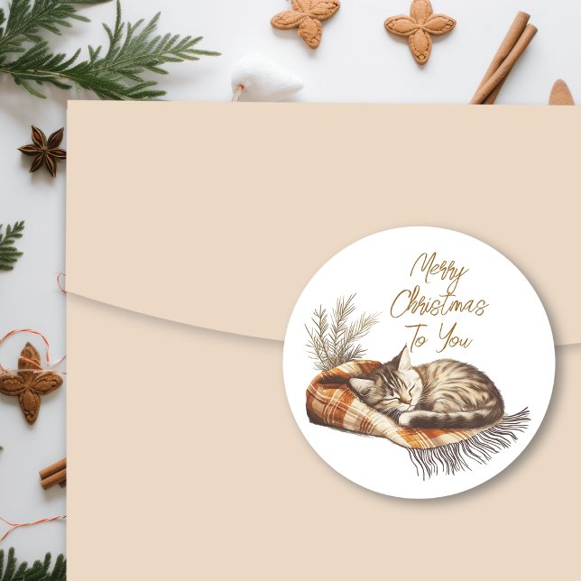 Adesivo Gatinho Doce Dormindo no Natal Quente (Criador carregado)