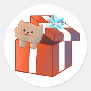 Adesivo gatinho em uma caixa de presente