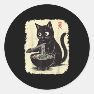 Adesivo Gatinho Engraçado Comendo Ramen Japonês Anime Kawa