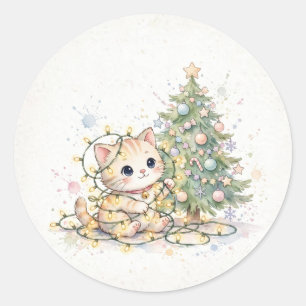 Adesivo Gatinho Enroscado nas Luzes de Natal