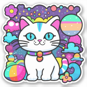 Adesivo Gatinho Espacial Cósmico Branco Fofo