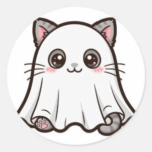 Adesivo Gatinho Fantasma Fofo de Halloween