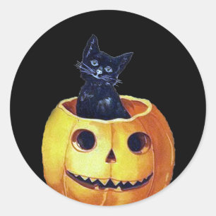 Adesivo Gatinho feliz do Dia das Bruxas do vintage em uma