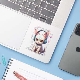 Adesivo Gatinho Fofo com Charme de Fones de Ouvido