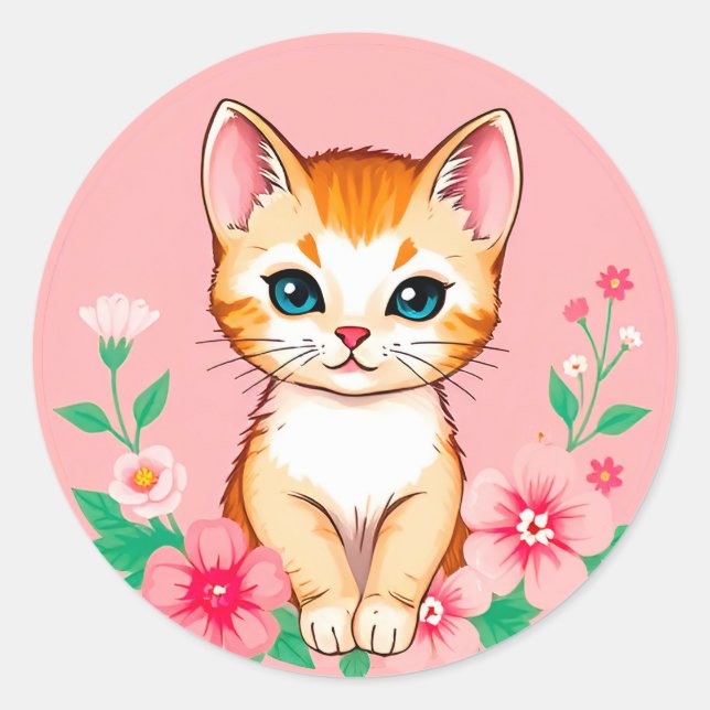Adesivo Gatinho Fofo com Flores (Frente)