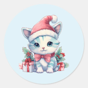 Adesivo Gatinho Fofo de Chapéu de Papai Noel Natal