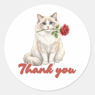 Adesivo Gatinho Fofo de Ragdoll com Rosa Vermelha Gato em