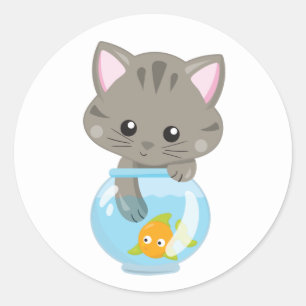 Adesivo Gatinho Fofo Gata Louca Gatinho Fofo Peixe