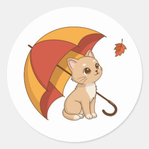 Adesivo Gatinho Fofo Gato Vermelho Amarelo Guarda-chuva Qu