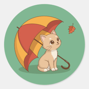 Adesivo Gatinho Fofo Gato Vermelho Amarelo Guarda-chuva Qu