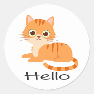 Adesivo Gatinho Fofo Laranja Tabby Desenho Animado Olá Gat