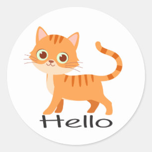 Adesivo Gatinho Fofo Laranja Tabby Desenho Animado Olá Gat